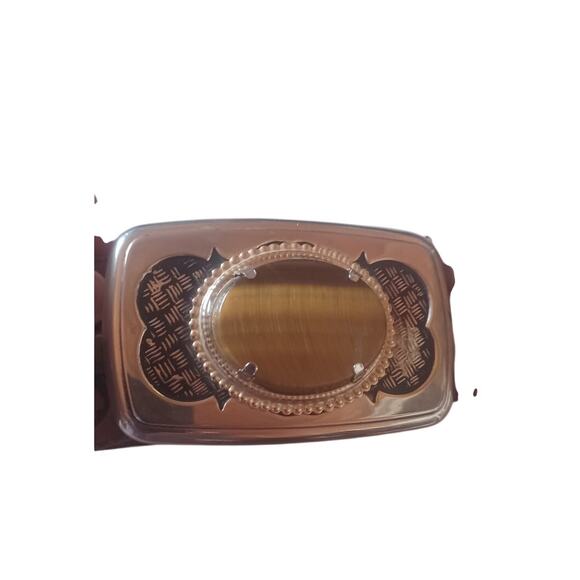 VTG Men's Double J Western Tooled Leather Belt Ornate Tiger's Eye Stone Buckle - Picture 7 of 8